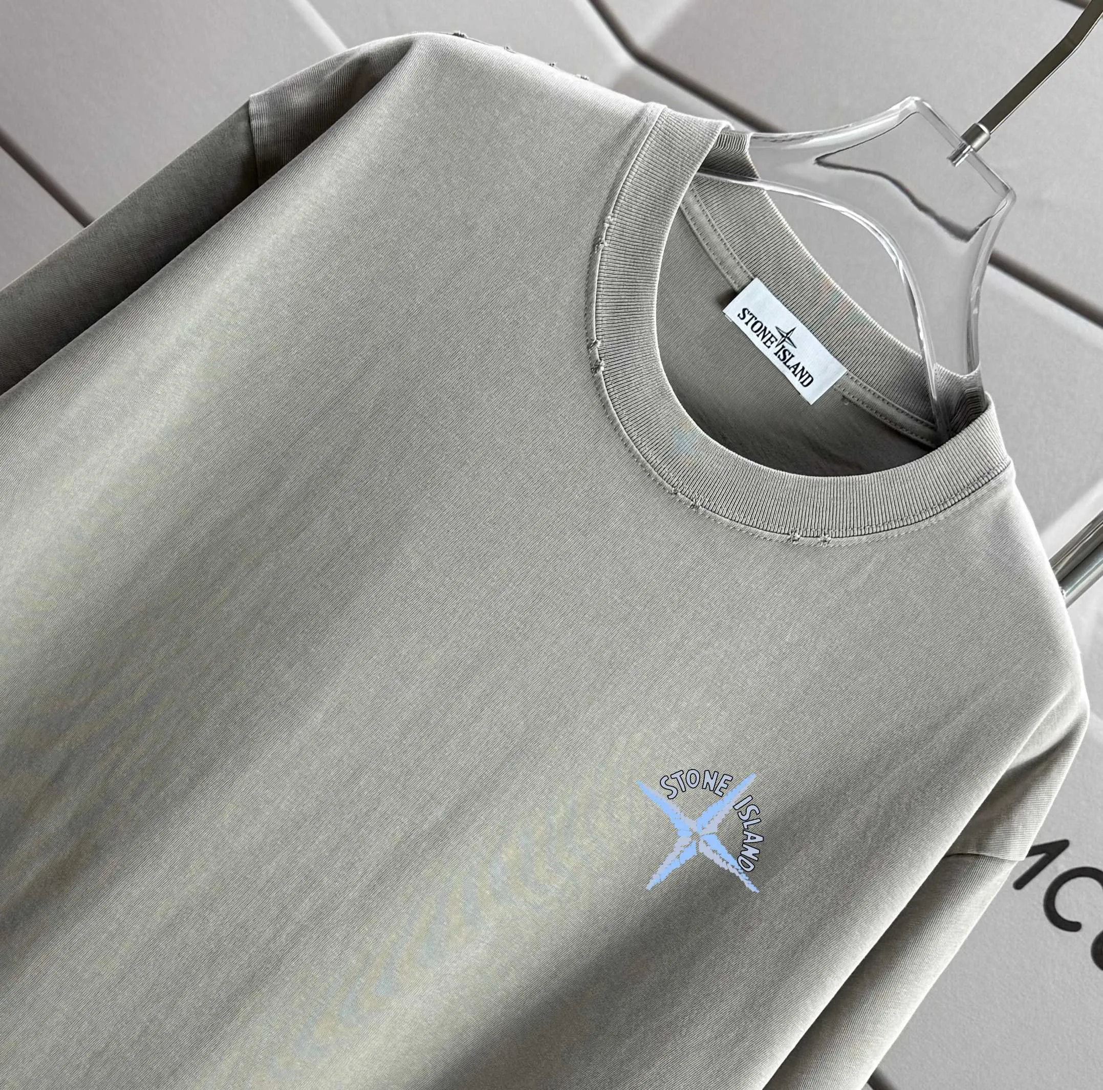 P160 Ston* islan* 石*岛 2025 autumn and winter new style, washed and worn 320g round neck short-sleeved tee, loose version for men and women, color: washed black, washed white, washed gray, washed brown gray Size: S M L XL XXL Size: S (90-130 catties) M (120-150 catties) L (140-165 catties) (160-180 catties) XXL (180-210 catties)